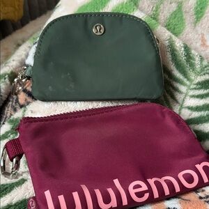 lululemon athletica Burgundy Zip Pouch with Green Coin Case